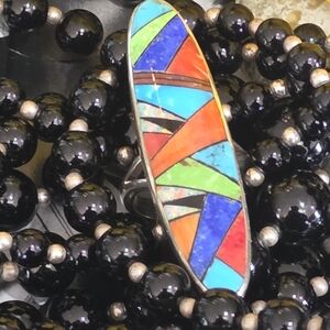Colorful Geometric NAVAJO INLAY Sterling Silver Ring~ Size 8